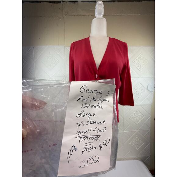 Red Cardigan sweater women's size Large 3/4 sleeve George flaw see description - Picture 11 of 16